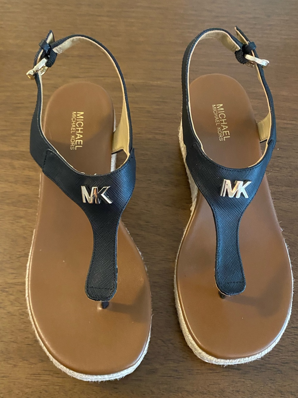 Michael Kors Black Laney Thong Espadrille Wedge Sandals
